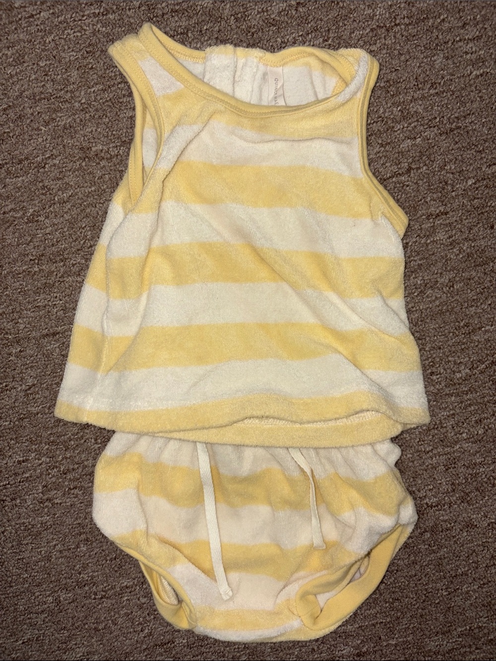 Yellow and White Striped Terry Baby Tank & Bloomers Set